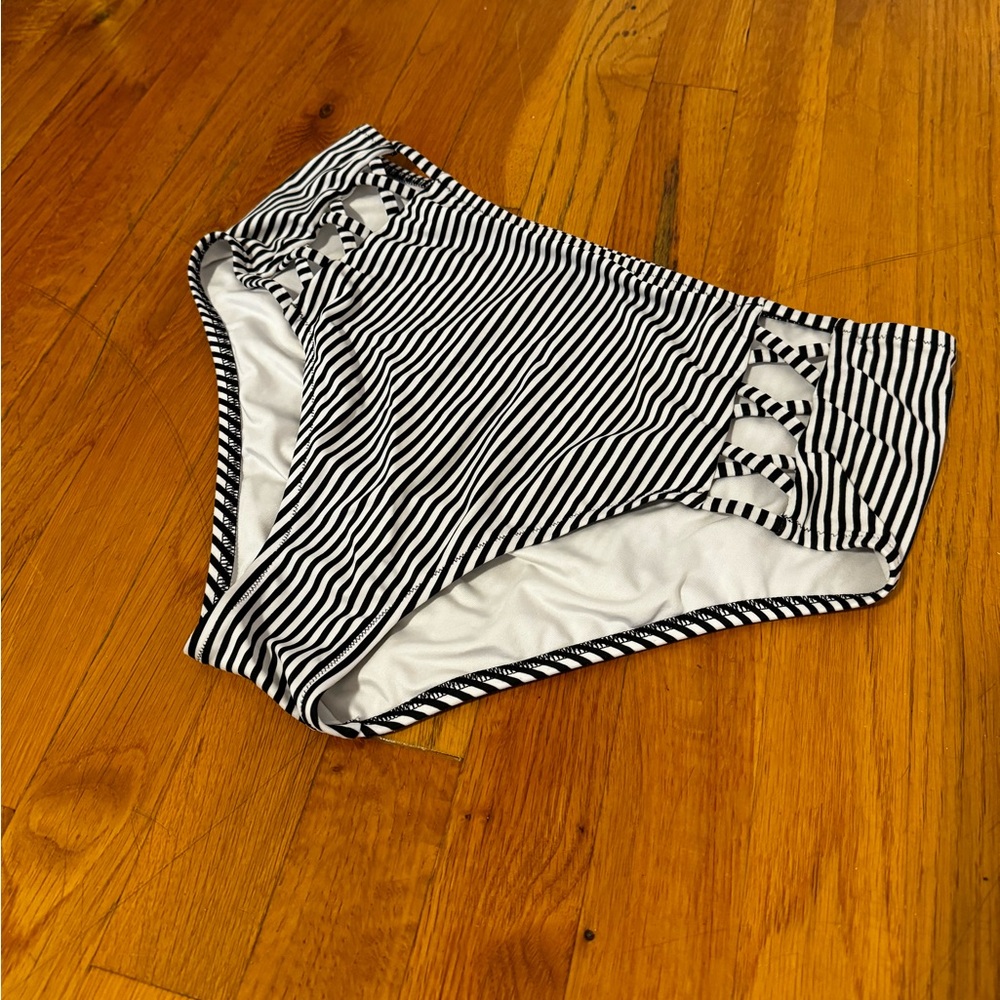 High waisted Black and white stripped swimsuit bottoms